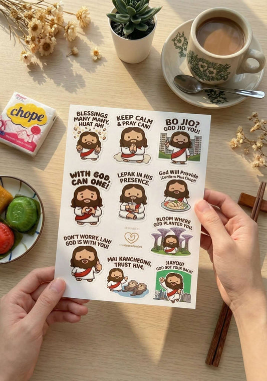 Cartoon Singaporeanised Jesus - Singlish A5 Sticker Sheet - The Blessed Smiles