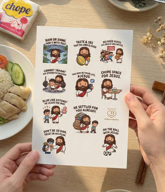 Singlish Cartoon Jesus A5 Sticker Sheet (Series 3) - The Blessed Smiles