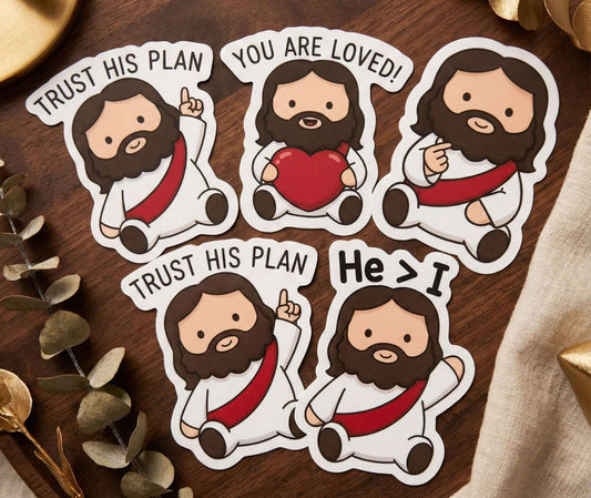 The Abundant Grace Jesus Stickers Pack (5pcs) - The Blessed Smiles
