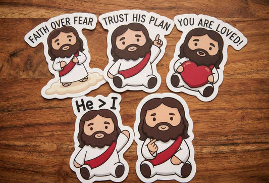 The Abundant Grace Jesus Stickers Pack (5pcs) - The Blessed Smiles