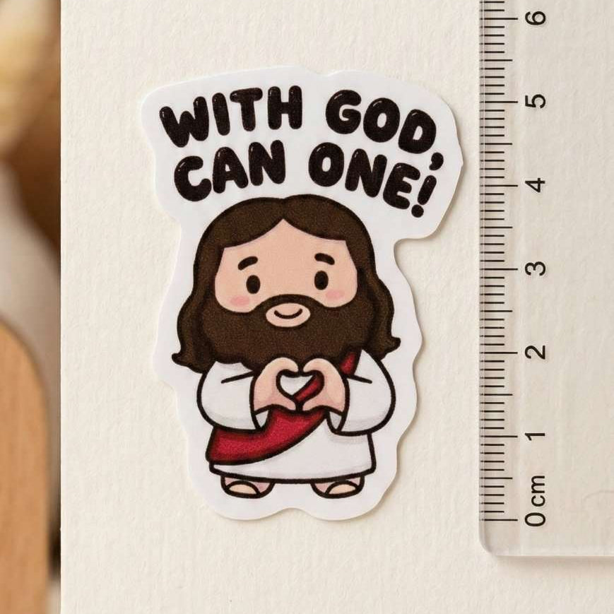 "With God, Can One!" Cute Cartoon Jesus Sticker [5cm] - The Blessed Smiles