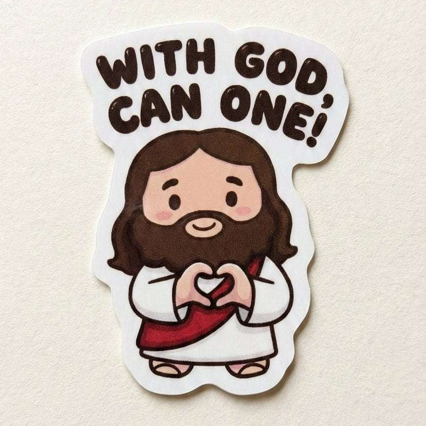 "With God, Can One!" Cute Cartoon Jesus Sticker [5cm] - The Blessed Smiles